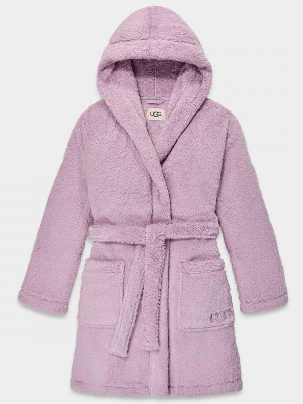 UGG Aarti Purple Fluffy Robe Lavender Lilac Robe Fuzzy Hooded Robe Cozy M